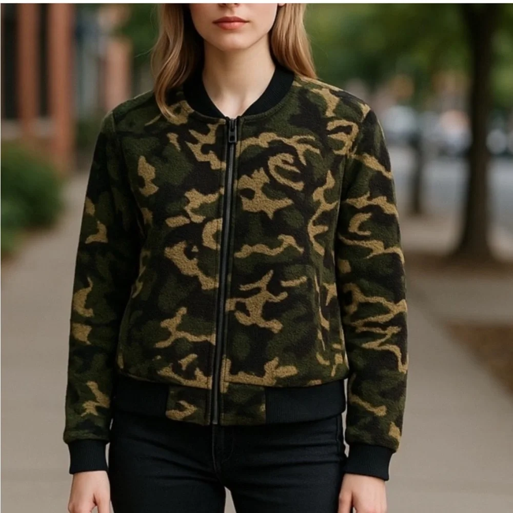 New SANCTUARY x Anthropologie Faux Shearling Teddy Full Zip Bomber Jacket Size M - Picture 5 of 5